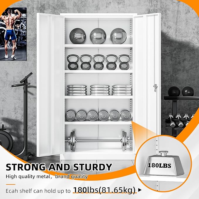 INTERGREAT Storage Cabinet, 72” Steel Locking Closet with Doors and 4 Adjustable Shelves, Tool Unit for Home Office, Garage & Tall Lockable File Cabinet, White.
