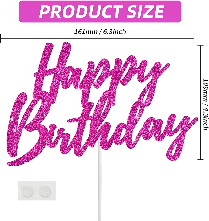 BEISHIDA Happy Birthday Cake Topper - Hot Pink Glitter Birthday Cake Decoration for Girl's Women's Birthday 18th 30th 40th Birthday Cake Topper Birthday Party Photo Booth Props