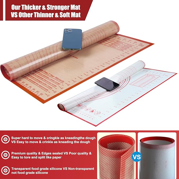 Silicone Pastry Mat 34X26 Inch Nonstick Baking Mat with Measurement, Perfect for Dough Mat, Pastry Board, Kitchen Counter Mat, For Dough, Pie Crust, Fondant, Pasta/Pizza, Red