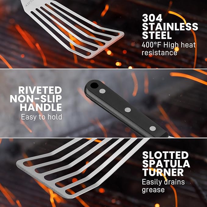 Zulay Kitchen Fish Spatula Stainless Steel - Spatulas for Non-Stick Cookware - Slotted Stainless Spatula - Easy to Clean Turner 12.4