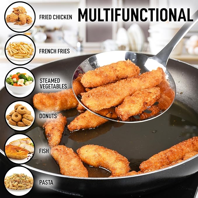 Zulay Kitchen Stainless Steel Slotted Serving Spoon - Large Frying Spoon Skimmer - Durable Utensil with Ergonomic, Easy to Use Handle - Easy to Clean, Perfect for at Home Cooks & Chefs - 14.5”