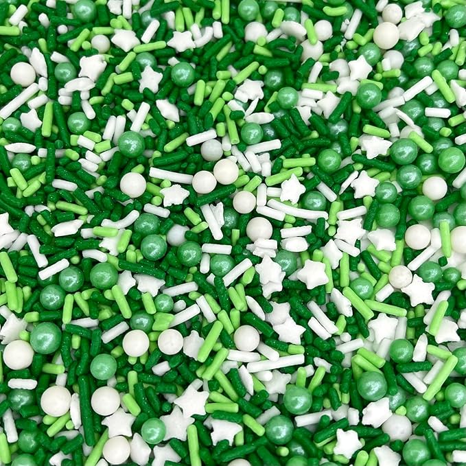 Manvscakes Sprinkles- Edible Cake and Cupcake Sprinkles with Assorted Shapes and Sizes for Parties, Metallic Sprinkle Mix for Cookies, Ice Cream, Cake and Cupcake Decorating, 4 oz (Green and Silver)