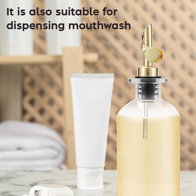 Olive Oil Dispenser Bottle - Includes 55 Kitchen Essential Labels - Cooking Oil Bottles for Kitchen, Coffee Syrup Dispenser - Pourer Spout with 11.8 fl oz Glass Container Cruet - 2pcs, Gold