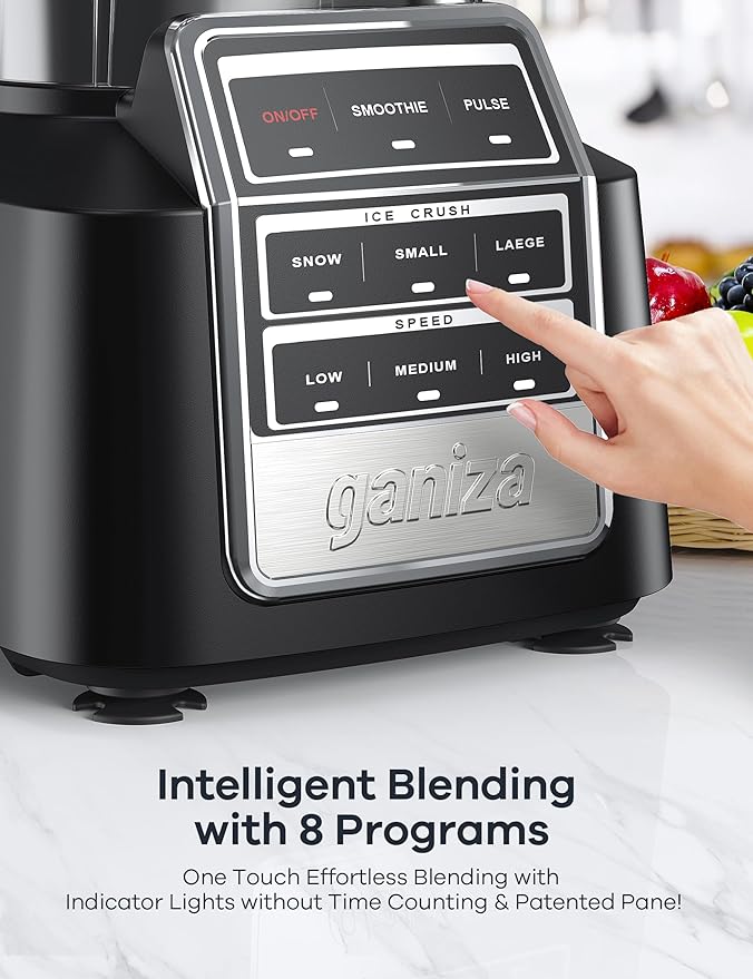 Ganiza Professional Smoothie Blender, Blenders for Smoothies with 1800 Peak Watts & 8 Auto Programs for Frozen Fruits & Ice, 64-oz Large Blender for Shakes and Smoothies, Nutritious Recipe
