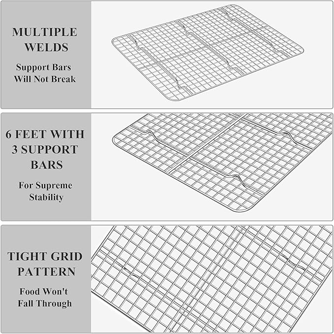 Baking Sheet with Cooling Rack Set [2 Sheets + 2 Racks], Deedro Stainless Steel Cookie Half Sheets Baking Pan Oven Tray with Rack, 16 x 12 x 1 Inch, Heavy Duty, Non-toxic, Dishwasher Safe