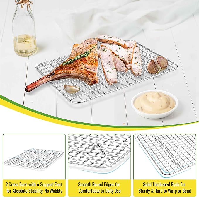 Homikit 2 Pack Cooling Rack Set, 8.7" x 6.3" Stainless Steel Baking Rack for Bacon Bread Pizza, Mini Metal Wire Oven Racks for Cooking Fit Small Toaster Oven Pan, Rust Free & Dishwasher Safe