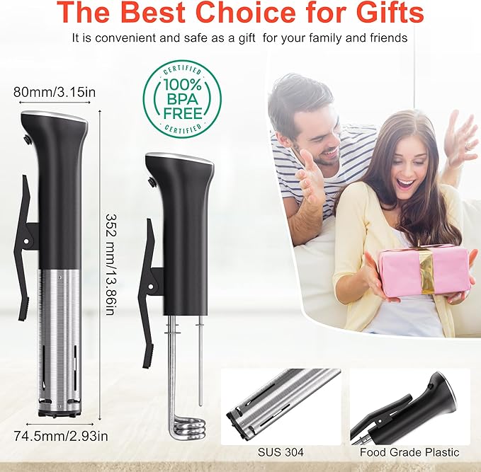 Sous Vide Machine, Sous Vide Cooker 1100W, WiFi Connect App Control with Recipe, Fast-Heating Immersion Circulator Cooker with Accurate Temperature and Time Control, Ultra Quiet, IPX7 Waterproof