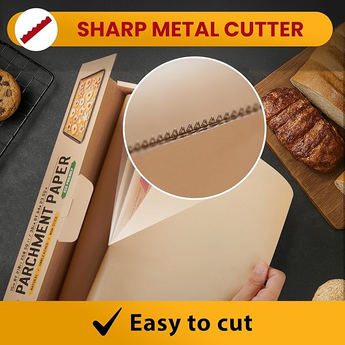 260 Sq.Ft Unbleached Parchment Paper for Baking – Roll with Cutter, Heavy Duty Non-Stick Brown Parchment for Baking, Cooking, Grilling, Steaming and Air Fryer, 15in x 210ft by Baker’s Signature
