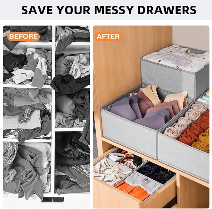 Criusia 20 Pack Drawer Organizer Bins - Grey Fabric Closet Organization and Storage Dividers for Baby Clothes, Adult Socks, Underwear, Bra, etc.