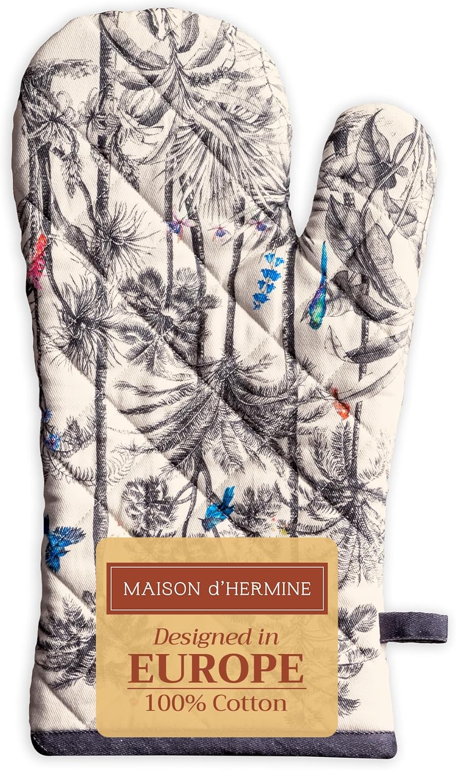 Maison d' Hermine Oven Gloves 100% Cotton Oven Mitt 7" x 13" with Loop Heat Resistant, BBQ, Cooking Gloves, Baking, Grilling, Kitchen, Handling Hot Pans (Pack of 1, Amazonia)