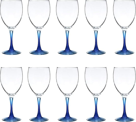 DISCOUNT PROMOS Nuance Wine Glasses by ARC 10.5 oz. Set of 10, Bulk Pack - Restaurant Glassware, Perfect for Red Wine, White Wine, Cocktails - Blue