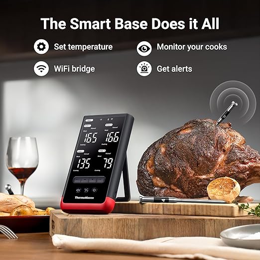 Smart Bluetooth Wireless Meat Thermometer: Standalone Base, WiFi Unlimited Range, 6 Sensors with NIST Certified Accuracy, 4 Probes for Kitchen, BBQ, Grill, Oven, Smoker, Rotisserie