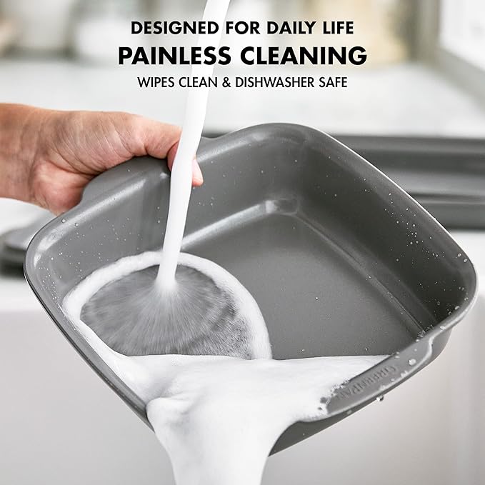 GreenPan Premiere Ovenware Healthy Ceramic Nonstick 4 Piece Bakeware Set, PFAS-Free, Rectangular, Square, Quarter, Half Sheet Baking Pans, Warp-Free, Oven Safe to 600F, Dishwasher Safe, Gray