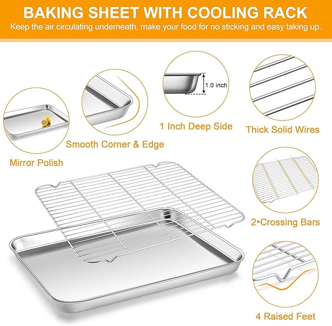 Homikit Baking Sheet Pan with Wire Cooling Rack Set, 20" x 14" Large Nonstick Stainless Steel Cookie Sheets Tray for Oven, Big Metal Bakeware Bacon Pans for Baking Cooking, Dishwasher Safe