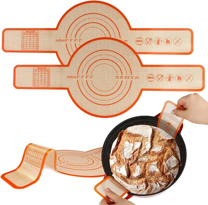 UBeesize 2 Pack Thickened Silicone Bread Sling, Reusable Sourdough Bread Baking Mat For Dutch Oven 2-8 Qrt, Non-Stick, Easy To Clean, With Extra Long Handles Bread Baking Sheet Liner.