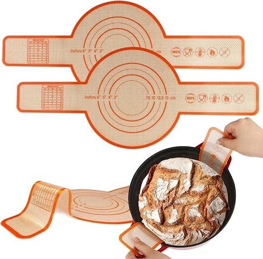UBeesize 2 Pack Thickened Silicone Bread Sling, Reusable Sourdough Bread Baking Mat For Dutch Oven 2-8 Qrt, Non-Stick, Easy To Clean, With Extra Long Handles Bread Baking Sheet Liner.