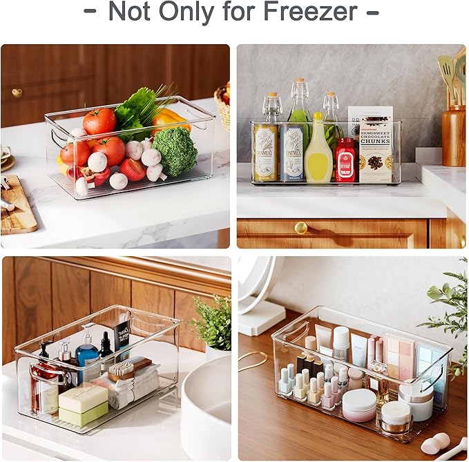 8 PACK Freezer Organizer Bins Clear Stackable Storage Bins with Side Handles for Fridge Organization and Storage Home Organization Must Haves