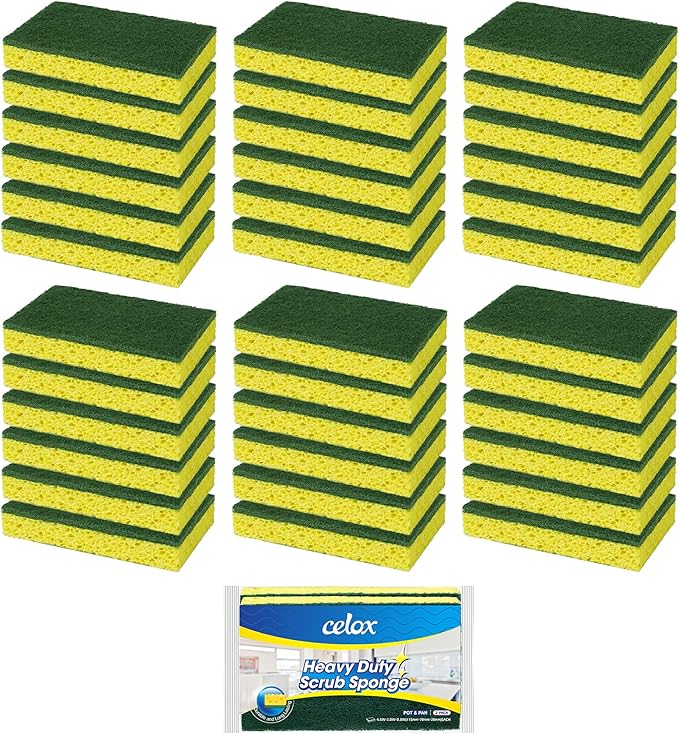 CELOX 36 Pack Dish Sponge for Kitchen, Dual Sided Scrub Sponge Heavy Duty, Non-Scratch Sponges Perfect for Kitchen Dishwashing and Household Cleaning, Highly Absorbent and Easy to Dry for Reuse