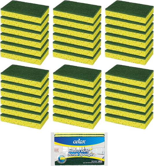 CELOX 36 Pack Dish Sponge for Kitchen, Dual Sided Scrub Sponge Heavy Duty, Non-Scratch Sponges Perfect for Kitchen Dishwashing and Household Cleaning, Highly Absorbent and Easy to Dry for Reuse