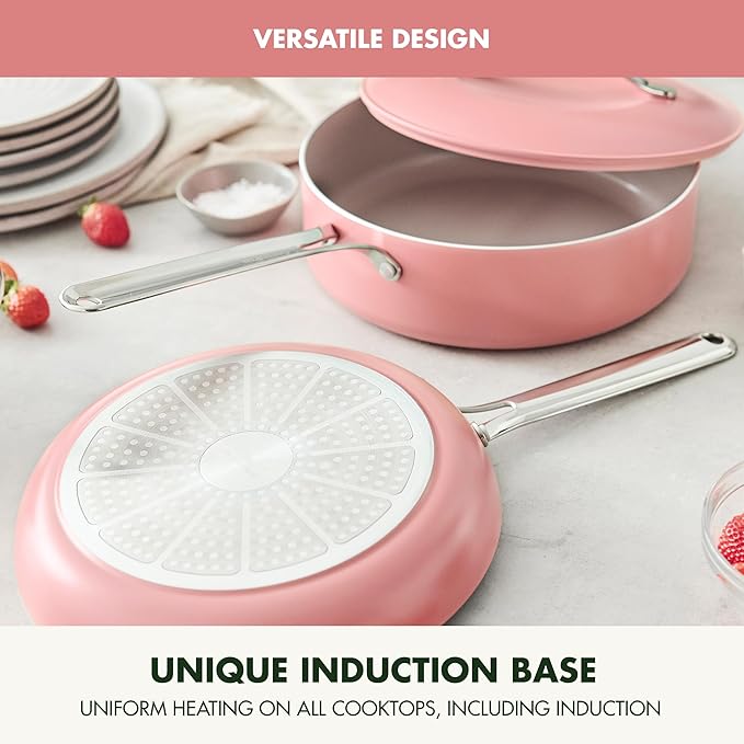 GreenPan Nova 10” Frying Pan Skillet and 4.37QT Sauté Pan with Lid, Oprah’s Favorite Things 2024, PFAS-Free Ceramic Nonstick, Induction Suitable, Sear, Fry, Broil, Dishwasher & Oven Safe, Coral