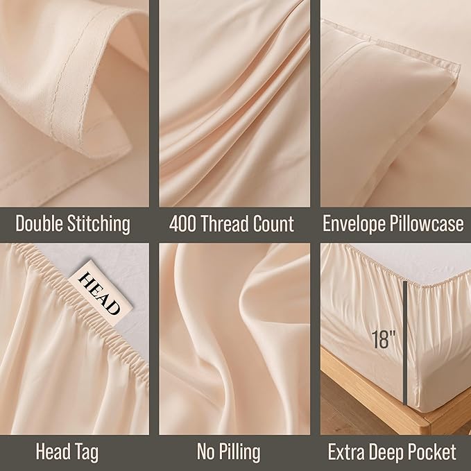 Bella Coterie Luxury Bamboo Viscose Split Top King Size Sheet Set | 100% Organically Grown | Ultra Soft | 34" Split | Cooling for Hot Sleepers | 18" Deep Pocket [Champagne]