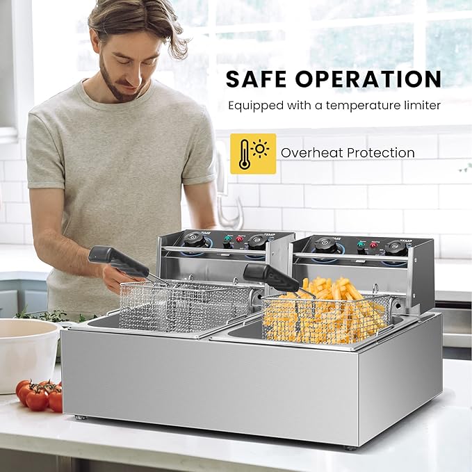 VIVOHOME 5000W 20.7 Qt Electric Deep Fryer with 60-Min Timer and Temperature Control, 2 x 6.35 QT Removable Baskets for Commercial and Home Use