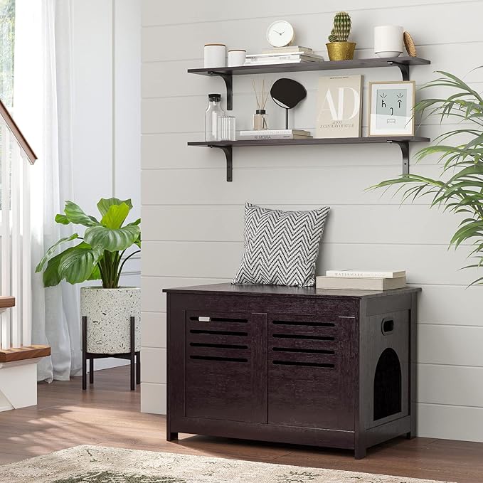 DINZI LVJ Long Wall Shelves, 39.4Inch Wall Mounted Shelves Set of 2, Extra Large Wall Storage Ledges with Sturdy Metal Brackets for Living Room, Bathroom, Bedroom, Kitchen, Espresso