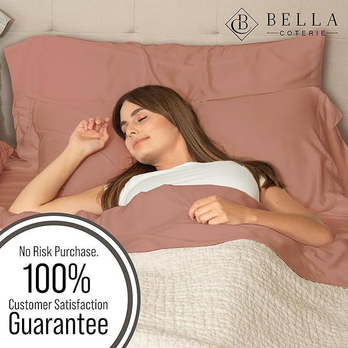 Bella Coterie Luxury Bamboo Viscose Queen Size Sheet Set | 100% Organically Grown | Ultra Soft | Cooling for Hot Sleepers | 18" Deep Pocket [Raisin]