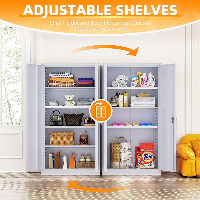 INTERGREAT Metal Storage Cabinets 72” Cement Grey Garage Steel Storage Cabinet with Doors and Shelves, Steel File Cabinet for Home Office, Basement, Warehouse, Classroom（Anti Tipping）