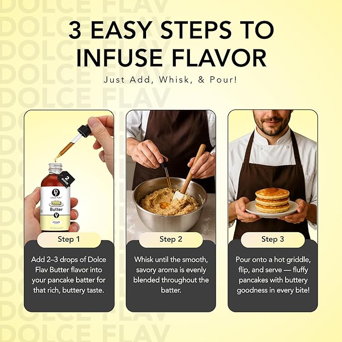 Dolce Flav Butter Extract – 8 Ounce Water-Soluble Kosher, Sugar-Free, Concentrated Imitation Butter Flavor for Baking, Cookies & Frostings, Includes Measured Dropper