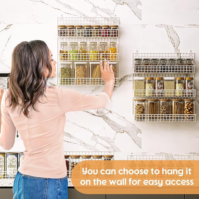 JKsmart 9-Tier Spice Rack Organizer with Door Hook, Wall Mount, and Extra Large Capacity for Pantry – Stylish White Design for Effortless Organization, Ultimate Kitchen Storage Solution