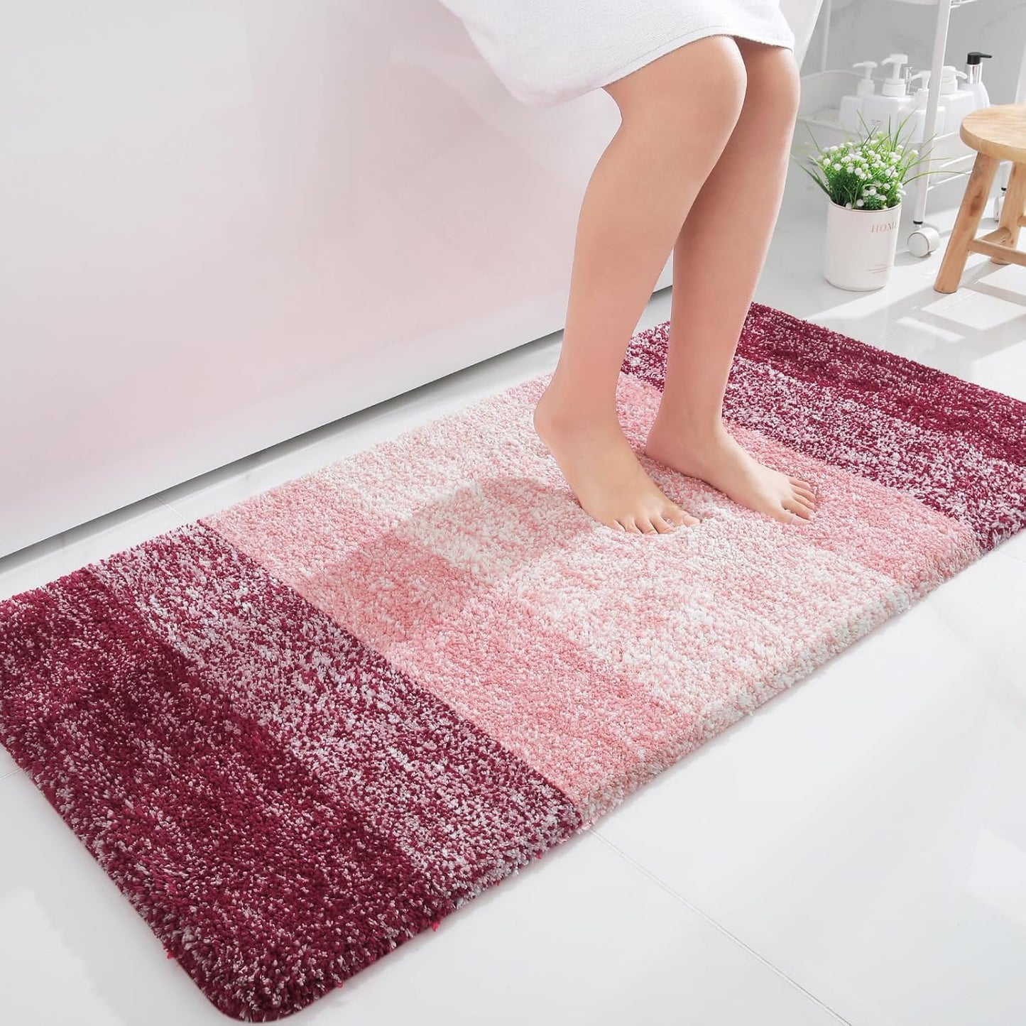 OLANLY Bathroom Runner Rugs 44x24, Extra Soft Absorbent Microfiber Bath Rugs, Rubber Backing, Quick Dry, Machine Washable Bath Mats for Bathroom Floor, Tub and Shower, Home Decor Accessories, Red