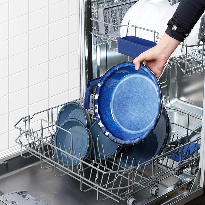 Ceramic Deep Baking Dish Oven Proof, 10in Large Pie Dish, Dishes, Blue Porcelain Lasagne Dish, Blue