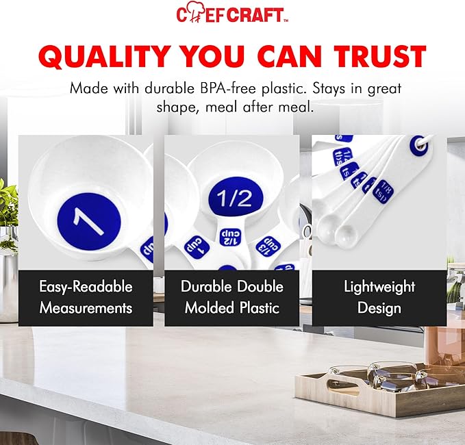 Chef Craft Easy to Read Plastic Measuring Cup Set, 10 Piece, white