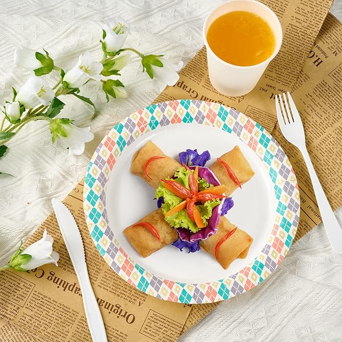 FOCUSLINE 10 Inch Paper Plates, 160 Count Disposable Paper Plates for Everyday Use, Cut-Proof & Soak-Proof Coated Dinner Plate Large, Round 10" Plate for Home, Party