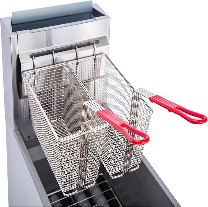 CLIVIA Natural Gas Floor Deep Fryer, Commercial Fryer with 2 Baskets, 75 lb. Oil Capacity with 5 Burners, Total 150,000 BTU Gas Fryer for Restaurants