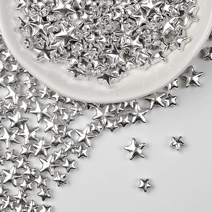 Silver Sprinkles for Cake Decorating, Star Candy Sugar, Mix Size, 150g/5.29oz, Food Grade, Cake Decoration, Cupcake Topper, Holiday, Party, Wedding Party, Birthday, Easter, Christmas Supplies