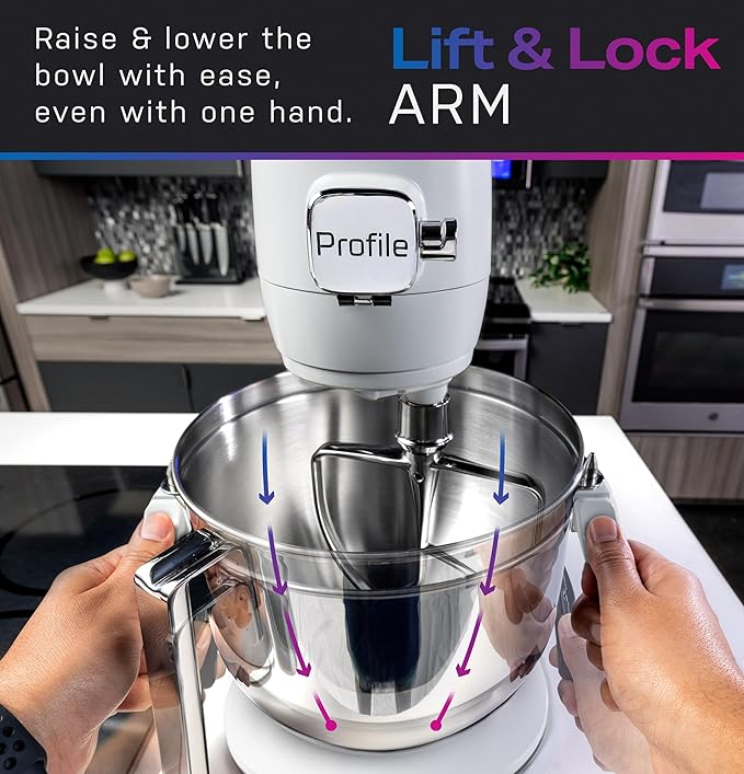 GE Profile Smart Stand Mixer w/Built-In Smart Scale & Auto Sense Technology, 7qt Stainless Steel Bowl, 11 Speed l Dough Hook, Beater, 11-wire whip l works w/Amazon Alexa & Google Home l Mineral Silver