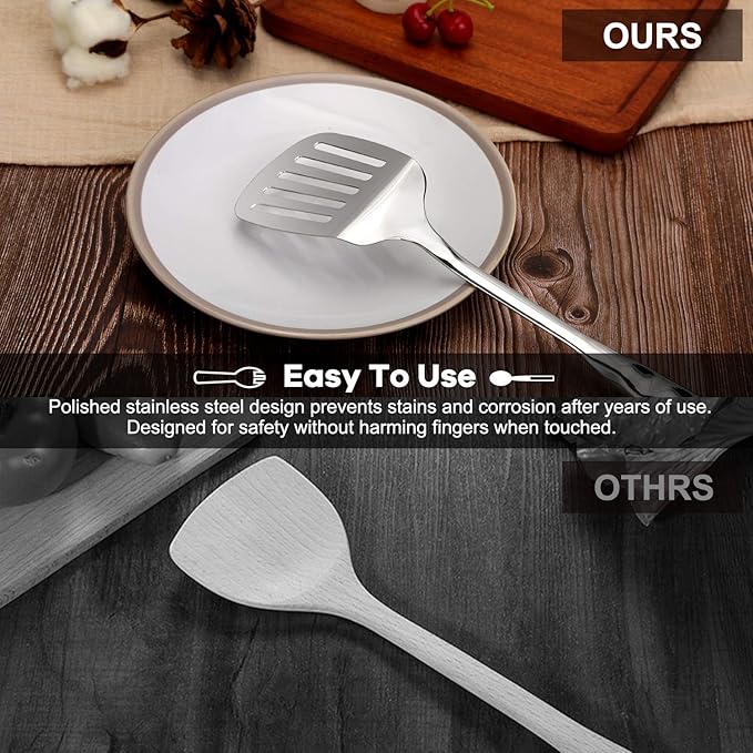 Kitchen Utensils, Contains Soup ladle, Spaghetti Claw, Wok Turner Shovel, Slotted Turner, Premium Stainless Steel, No rust, Dishwasher Safe (Slotted Spatula)