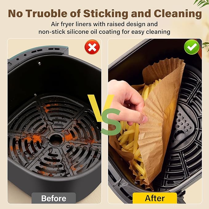 Air Fryer Liners Disposable, 250pcs Non-stick Disposable Airfryer Liners, 8 Inch Unbleached Parchment Paper, Square Air Fryer Paper Liners for 5-8QT Air Fryer, Baking, Roasting Microwave