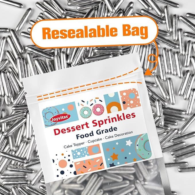 Silver Rods Sprinkles, Sugar Sprinkles For Cake Decorating, 150g/5.29oz, Food Grade, Ice Cream Decoration, Cupcake Toppers, Donuts, Cookies, Holiday, Birthday Party, Christmas Supplies