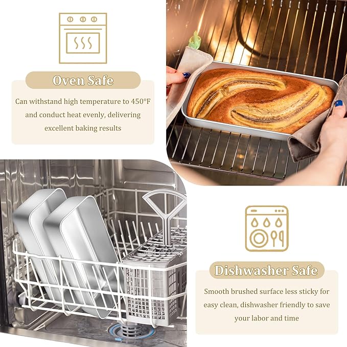 TeamFar Loaf Pan, 12 x 5 Inch Stainless Steel Loaf Pans for Baking Bread, 2 Pack Large Bread Loaf Baking Pan for Homemade Bread, Meatloaf, Cake, Brownies, Non-Toxic, Heavy-duty, Oven & Dishwasher Safe