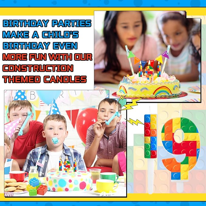 7 Pcs Building Block Themed Birthday Candles Set Building Blocks Number 8 Candle Cake Topper for Building Block Party Decoration Supplies (Number 8)