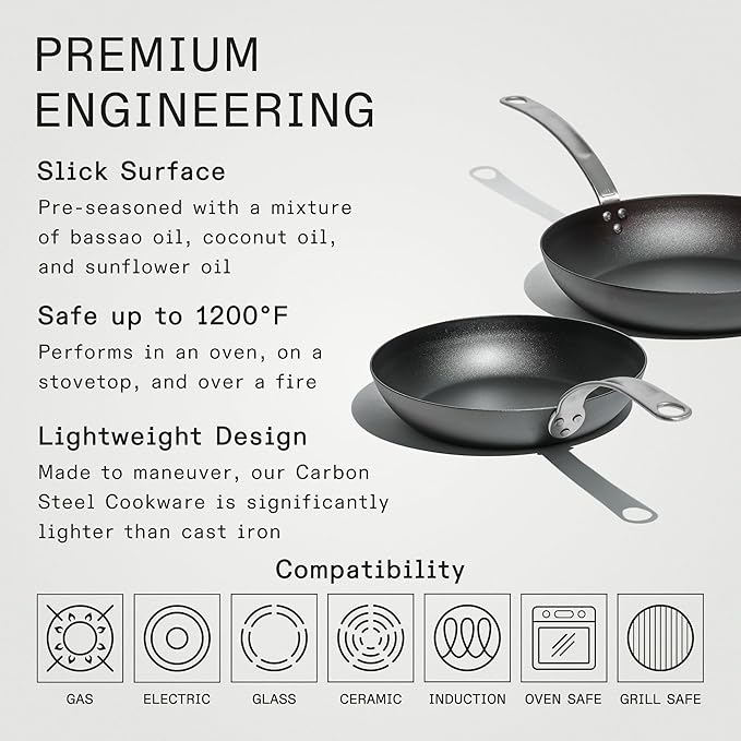 Made In Cookware - 2 Piece (Includes 10",12") Seasoned Carbon Steel Frying Pan - (Like Cast Iron, but Better) - Professional Cookware - Crafted in Sweden - Induction Compatible