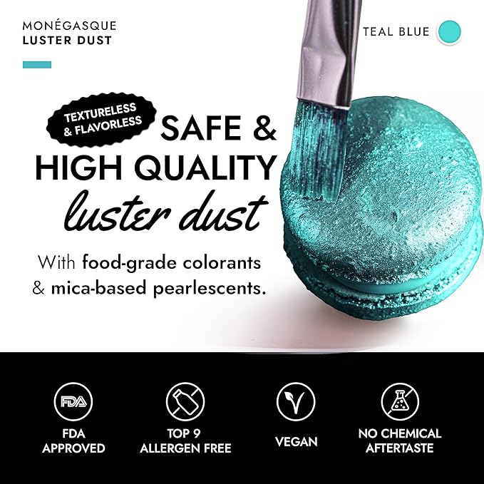 MONÉGASQUE Teal Blue Edible Glitter for Drinks 7g – Edible Glitter for Cakes & Cocktails Shimmer – Cocktail, Cake, & Cupcake Luster Dust Spray – Teal Food Coloring & Halloween Drink Decorations