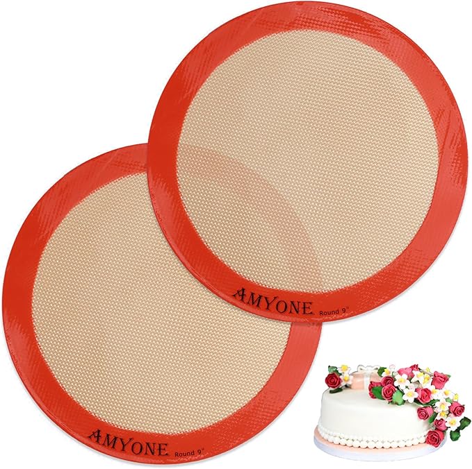 Silicone Baking Mats, 2 PCS Round Silicone Mats for 9 Inch Cake Pan, Non-Stick Reusable Cookie Sheet Liners for Baking Pans for Cake/Bread/Pizza/Macaron/Pastry/Cookie/Bun/Pie