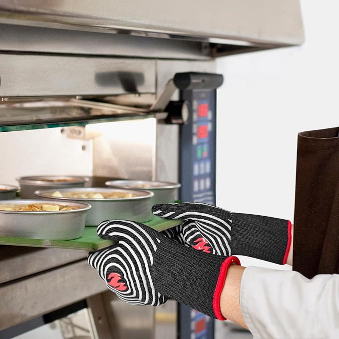 DEYAN 932°F Heat Resistant BBQ Gloves | Silicone Non-Slip Oven Mitts for Grilling, Baking, Smoking | Fireproof & Flexible with Fingers (Grey, 1 Pair)