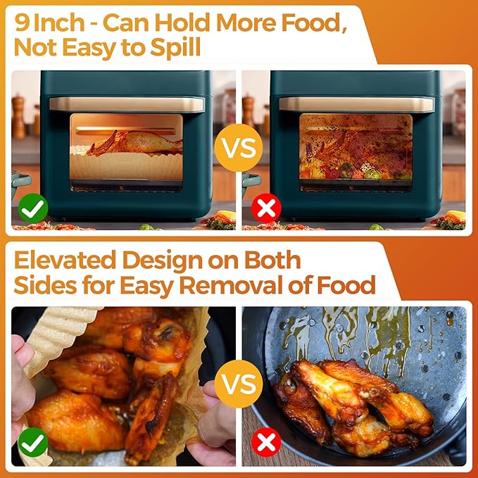 Vailnd Air Fryer Disposable Paper Liners 9inch Square, 125PCS Non-Stick Food Grade Air Fryer Parchment Paper, Oil Resistant & Waterproof Baking Liner for 8-12 QT Air Fryer Oven