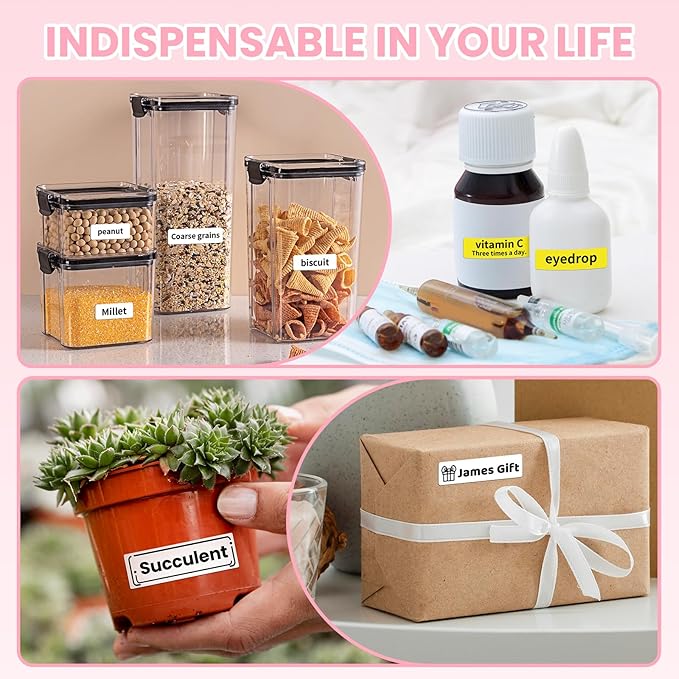 Pink Label Maker Machine with-Tape, Rechargeable Label Maker with Keyboard, Bluetooth Labeler Machine LM1600, Backlit Display, Multiple Symbol Icon Style Templates for Home Office Use