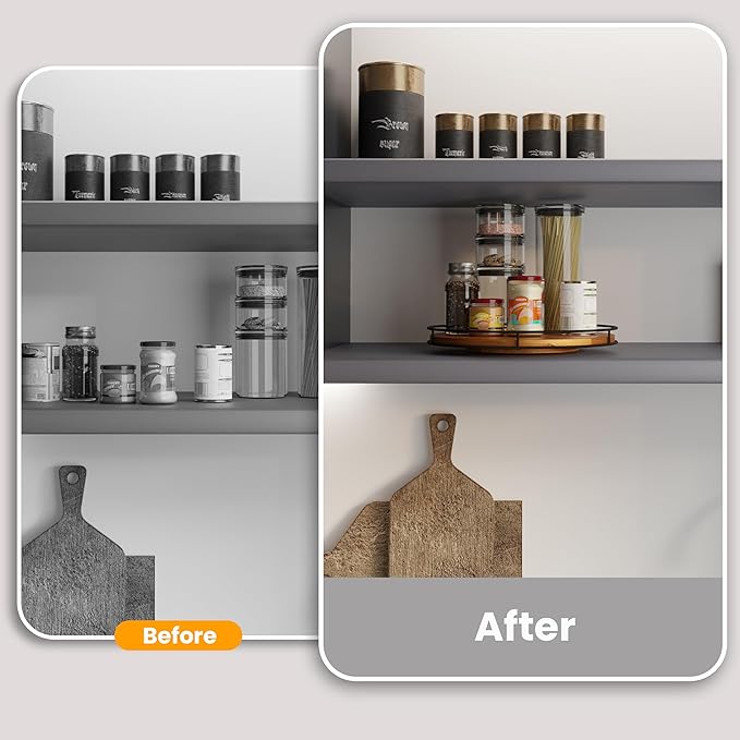 16" Acacia Wood Lazy Susan Turntable with Metal Frame - Large Lazy Susans Organizer Countertop Storage - Wooden Serving Tray for Charcuterie Cheese Board - Kitchen Counter Rotating